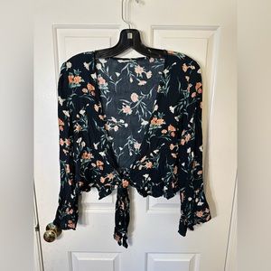 American Eagle Outfitters Floral Blouse - Black and Orange